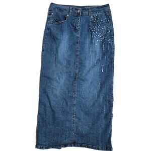 Vezucci Denim Midi Skirt Size 8 Studded Blue Teachercore Girlhoodcore